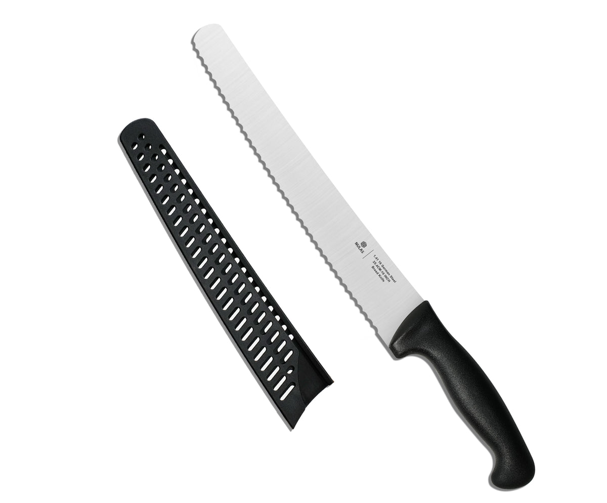 NULAS Bread Knife, 10 inch Serrated Sourdough Slicer Cutter for Homemade Bread, 1.4116 German Steel, Ergonomic Anti-slip Handle (Black, 10 inch)