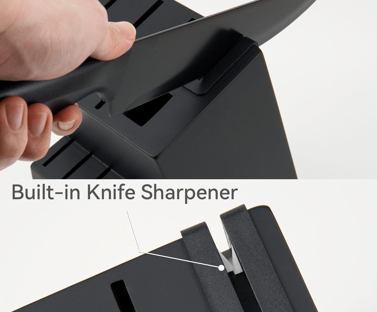 NULAS 15 Pcs Kitchen Knife Set with Block Self Sharpening, Dishwasher Safe, Anti-slip Handle, Black