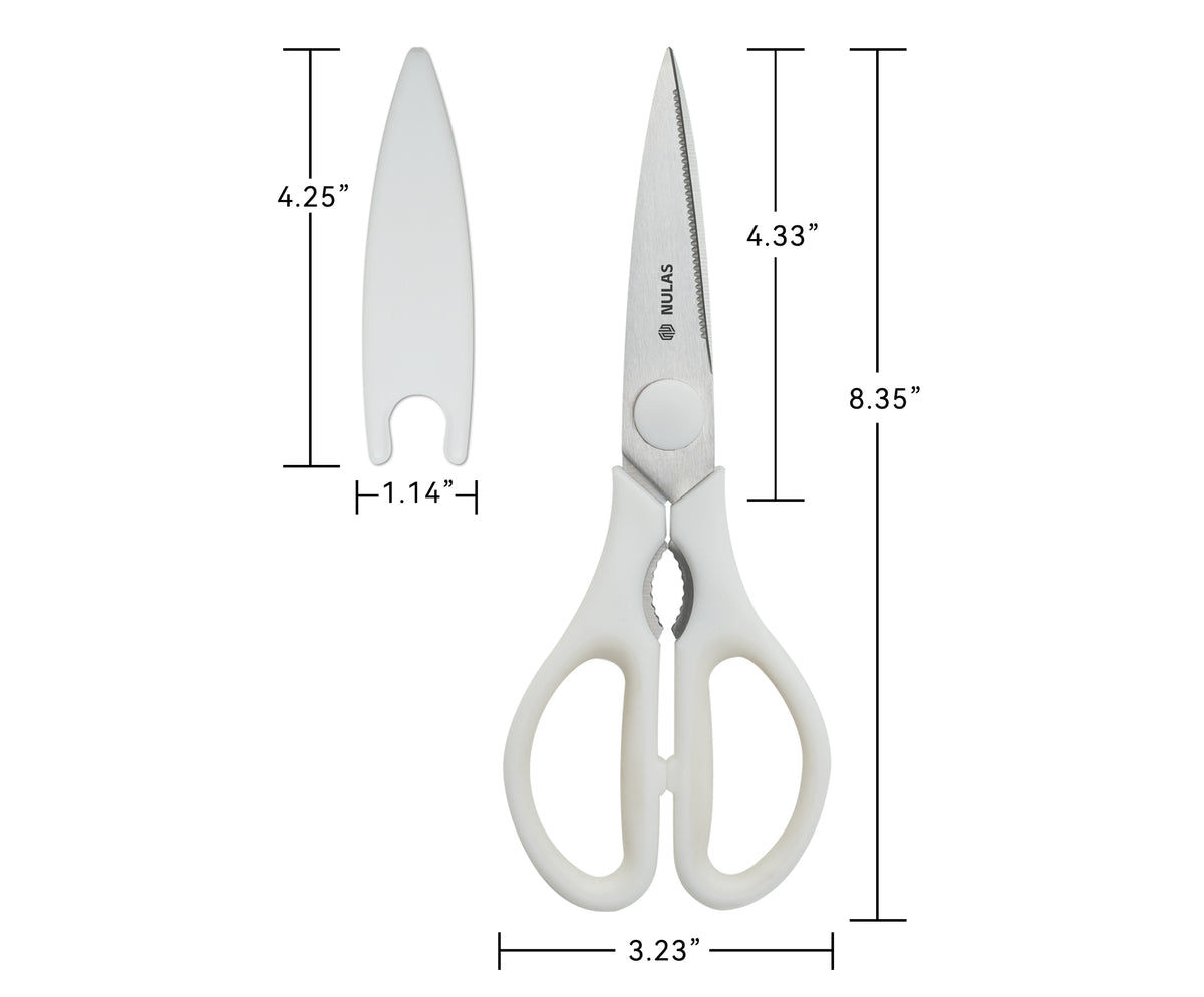 NULAS Kitchen Scissors for Food, Heavy Duty Come Apart Poultry Shears for Cooking, All Purpose for Cutting Chicken, Meat, Fish & Vegetables (White, 8.35 Inch)
