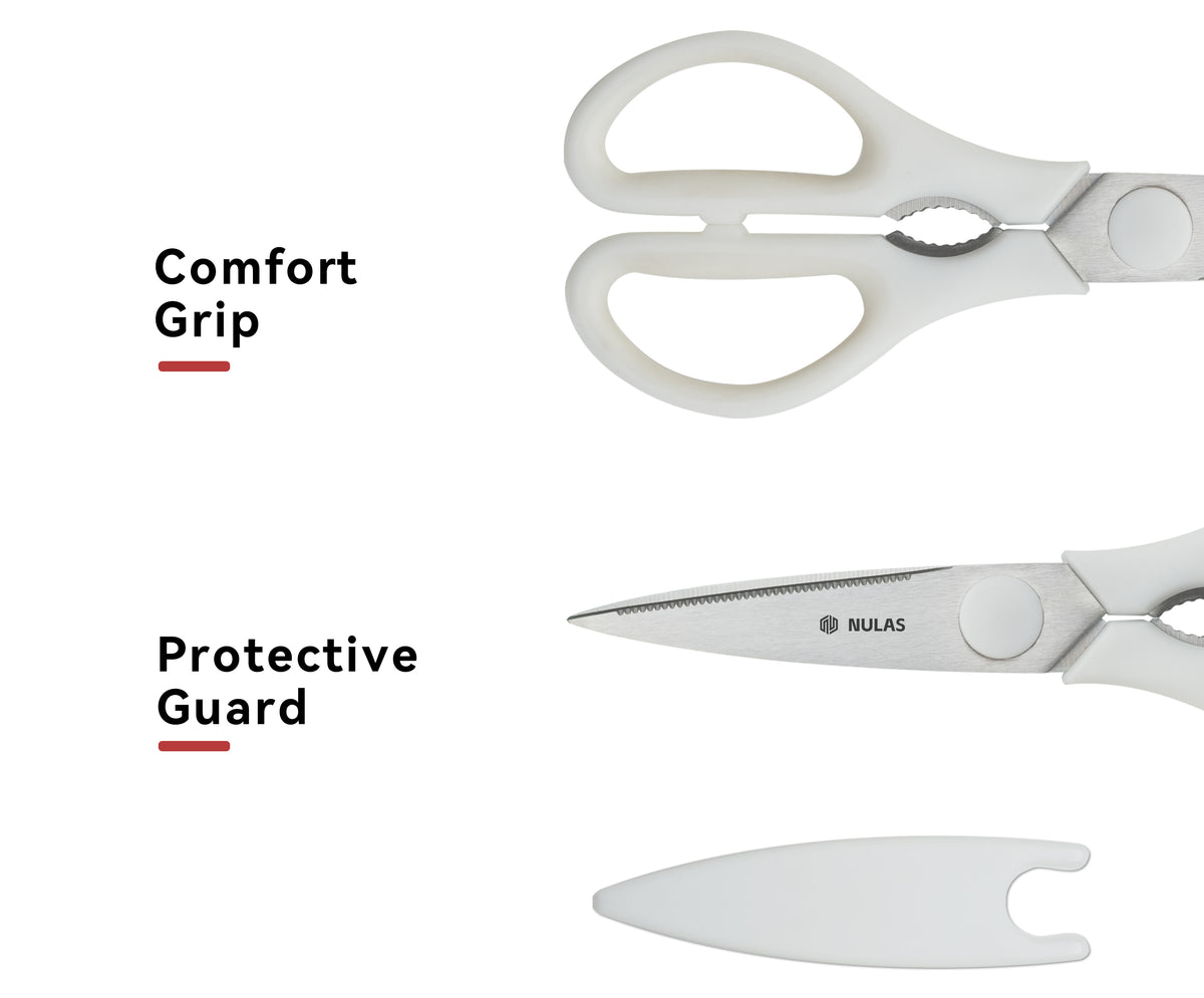 NULAS Kitchen Scissors for Food, Heavy Duty Come Apart Poultry Shears for Cooking, All Purpose for Cutting Chicken, Meat, Fish & Vegetables (White, 8.35 Inch)